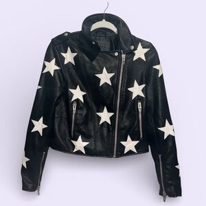 Blank NYC Y2K Womens Black Leather Jacket with White Stars Size Small